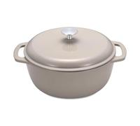 Amazon Basics Cast Iron Casserole Dish with Lid, Enamelled, Round, Heavy-Duty, 4.1 L, Linen Grey