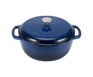 Amazon Basics Cast Iron Casserole Dish with Lid, Enamelled, Round, Heavy-Duty, 5.7 L, Navy