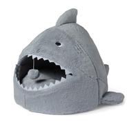 Amazon Basics Cat House Shark Shape Cat Cave Bed for Indoor Cats, Cat Tent with Washable Cushioned Pillow, Kitten Lively Bed, 43.2cm x 40.6cm x 35.6cm,Grey