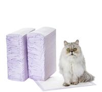 Amazon Basics Cat Pee Pads 100 Count Universal Fit for Litter Box Odor Control with Lemon Scent White/Purple