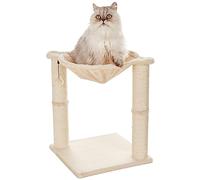 Amazon Basics Cat Tower with Hammock Bed and Scratching Post for Indoor Cats, Easy to Assemble, Interactive Hanging Ball, 15.8" x 15.8" x 19.7", Beige