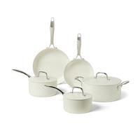Amazon Basics Ceramic Non-Stick Cookware Set, 8-Piece Pots and Pans, All Hob Compatible, Dishwasher Safe, Ivory