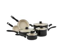 Amazon Basics Ceramic Non-Stick Pots and Pans, 11-Piece Cookware Set, - and -Free, Black/Cream
