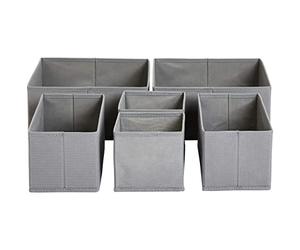 Amazon Basics Collapsible Clothes Drawer Organisers / Dividers for Wardrobe Bedroom or Kitchen, Set of 6, Grey