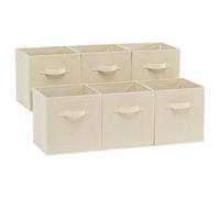 Amazon Basics Collapsible Fabric Storage Cube/Organiser with Handles, Pack of 6, Solid Beige, 26.6 x 26.6 x 27.9 cm