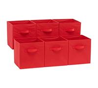 Amazon Basics Collapsible Fabric Storage Bins with Handles, Cube Organizer, Home Organization, 10.5"x10.5"x11", Red, 6-Pack
