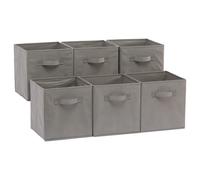 Amazon Basics Collapsible Fabric Storage Cube/Organiser with Handles, Pack of 6, Solid Grey, 26.6 x 26.6 x 27.9 cm