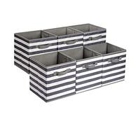 Amazon Basics Collapsible Fabric Storage Cube/Organiser with Handles, Pack of 6, Awning Stripe White/Light Grey, 26.6 x 26.6 x 27.9 cm