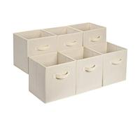 Amazon Basics Collapsible Fabric Storage Cube/Organiser with Handles, Pack of 6, Solid Beige, 33 x 33 x 33 cm