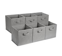 Amazon Basics Collapsible Fabric Storage Cube/Organiser with Handles, Pack of 6, Solid Grey, 33 x 33 x 33 cm