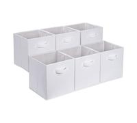 Amazon Basics Collapsible Fabric Storage Cube/Organiser with Handles, Pack of 6, Solid White, 26.6 x 26.6 x 27.9 cm