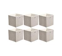 Amazon Basics Collapsible Fabrid Storage Cube Organiser Bins with Oval Grommets, Pack of 6, Chevron Taupe, 26.7 x 26.7 x 28 cm
