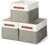 Amazon Basics Collapsible Storage Bins with Leather Handles, Charcoal, Large, P
