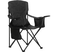 Amazon Basics Comfortable, Heavy Duty, Portable Camping Chair with 4-Can Cooler, Side Pocket, Cup Holder, and Carry Bag, Collapsible for Camping, Fishing, Beach, and Backpacking, Large, Padded, Black