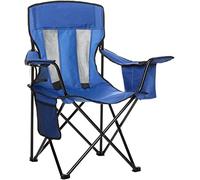 Amazon Basics Comfortable, Heavy Duty, Portable Camping Chair with 4-Can Cooler, Side Pocket, Cup Holder, and Carry Bag, Collapsible for Camping, Fishing, Beach, and Backpacking, Large, Mesh, Blue