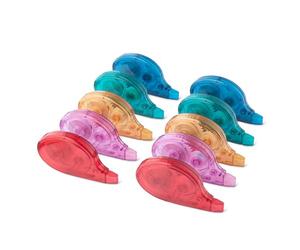 Amazon Basics Correction Tape, Pack of 10, Roller, Pen, Mouse Style, Instant drying, 12m Long, Green, Purple, Orange, Red, Blue