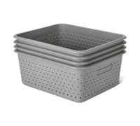 Amazon Basics Decorative BPA-Free Plastic Storage Baskets, 13.66 x 11.34 x 5.39, Grey, Pack of 4