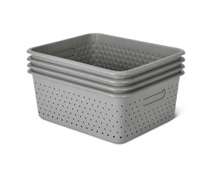 Amazon Basics Decorative BPA-Free Plastic Storage Baskets, 13.66 x 11.34 x 5.39, Grey, Pack of 4
