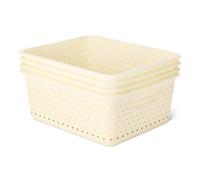 Amazon Basics Decorative BPA-Free Plastic Storage Baskets, 13.66 x 11.34 x 5.39, Ivory, Pack of 4