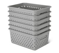 Amazon Basics Decorative BPA-Free Plastic Storage Baskets, 9.9 x 7.4 x 4.16, Grey, Pack of 6