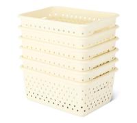 Amazon Basics Decorative BPA-Free Plastic Storage Baskets, 9.9 x 7.4 x 4.16, Ivory, Pack of 6