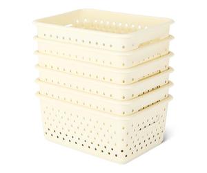 Amazon Basics Decorative BPA-Free Plastic Storage Baskets, 9.9 x 7.4 x 4.16, Ivory, Pack of 6