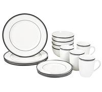 Amazon Basics Cafe Stripe Dinnerware Set with 16-Pieces - Black