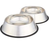Amazon Basics Dog Bowls for Food and Water, Stainless Steel, 2 Count, Silver