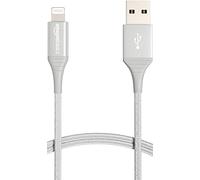Amazon Basics Double Braided Nylon Lightning to USB-A Cable - Advanced Collection, MFi Certified iPhone Charger, Silver, 0.9 m