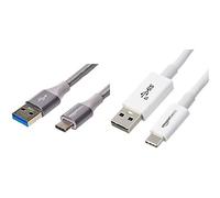 Amazon Basics Double Braided Nylon USB Type-C to Type-A 3.1 Gen 2 Cable | 0.9 m, Dark Grey & USB Type-C to USB-A Male 3.1 Gen2 Cable - 0.9 m - White