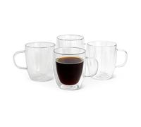 Amazon Basics Double Walled Glass Coffee Mugs, 4-Piece Set, 382ml, Dishwasher-Safe