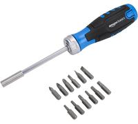 Amazon Basics DS-CJAMZ2010 12 Piece in 1 Magnetic Ratchet Screwdriver, Silver,