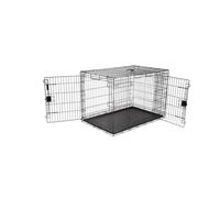 Amazon Basics Durable Foldable Metal Wire Dog Crate with Tray Double Door 48 x 30 x 32.5 in Black