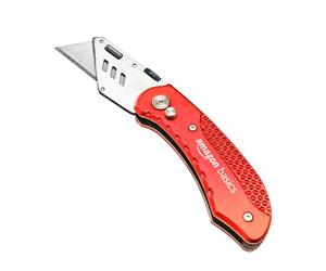 Amazon Basics Durable Folding Utility Knife with Aluminum Body, Red