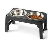 Amazon Basics Elevated Dog Bowls Stand, Height Adjustable Raised Bowl, Stainless Steel Bowls, Non-Slip, Pet Feeder Dish Station, 44 x 24 x 30.5 cm, Black