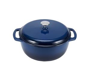 Amazon Basics Enameled Cast Iron Round Dutch Oven with Lid and Dual Handles, Heavy-Duty, 5.7 L, Navy