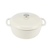 Amazon Basics Enameled Cast Iron Round Dutch Oven with Lid and Dual Handles, Heavy-Duty & Small, 4.1 L, White