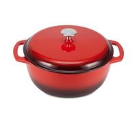 Amazon Basics Enamelled Cast Iron Dutch Oven Casserole with Lid, Heavy-Duty, Round, 4.1 L, Red