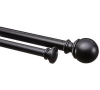 Amazon Basics Extendable Double Window Curtain Pole with Round Finials - 19mm Diameter, 183-366cm, Black