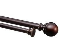 Amazon Basics Extendable Double Window Curtain Pole with Round Finials - 19mm Diameter, 183-366cm, Bronze