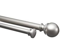 Amazon Basics Extendable Double Window Curtain Pole with Round Finials - 19mm Diameter, 183-366cm, Nickel