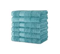 Amazon Basics Fade-Resistant 100% Cotton Hand Towel 6 Pack 16x26 Teal Green
