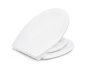 Amazon Basics Family O-Shape Toilet Seat with Removable Child Ring, Soft-Close, Quick-Release Hinges, Universal Size, Anti-Static Urea and Porcelain Finish, White