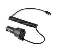 Amazon Basics Fast-Charging Car Charger for Phone and Tablet, 1 USB-C+1 USB-A +1 Built-in 1.5m Coiled Cable USB-C, 60w, Black