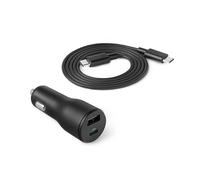 Amazon Basics Fast-Charging Car Charger for Phone and Tablet, Dual-Port USB-C and USB-A, with 0.9m Straight Cable, 32W, Black
