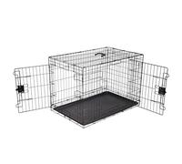 Amazon Basics Large Metal Dog Crate/Cage with Tray, Durable and Foldable Dog Cage with Double Door, Black, Large 91cm (36")