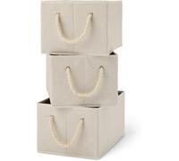 Amazon Basics Foldable Storage Bins with Rope Handles, Linen, Large, Pack of 3