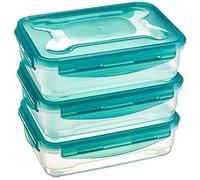 Amazon Basics Food Storage Containers, Stackable, Airtight, Microwave & Dishwasher Safe, 1.2 Litres, Set of 3, Clear