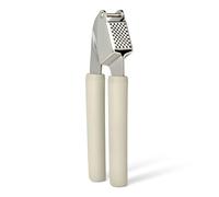 Amazon Basics Garlic Press, Crusher and Mincer, Stainless Steel, Soft Grip Handle, Dishwasher-Safe, Linen Gray