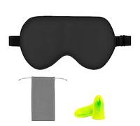 Amazon Basics Genuine Natural Mulberry Silk Eye Mask, Curved Sleep Mask with Adjustable Strap, Pack of 1, 21.5 x 11.2 cm, Black